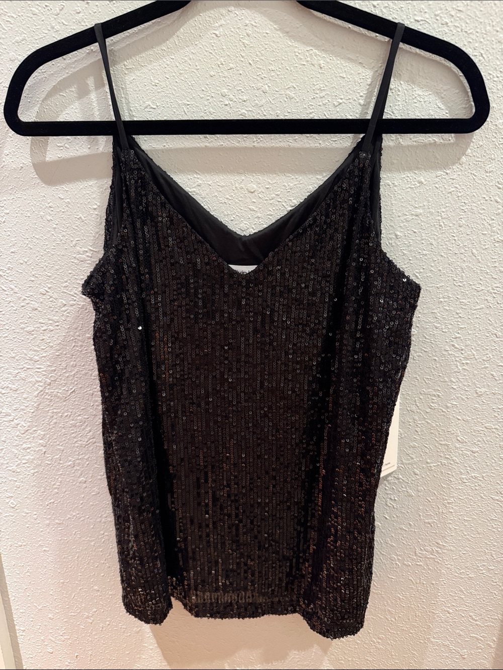 Calvin Klein Black Sequin Spaghetti Strap Tank Top Size Petite M